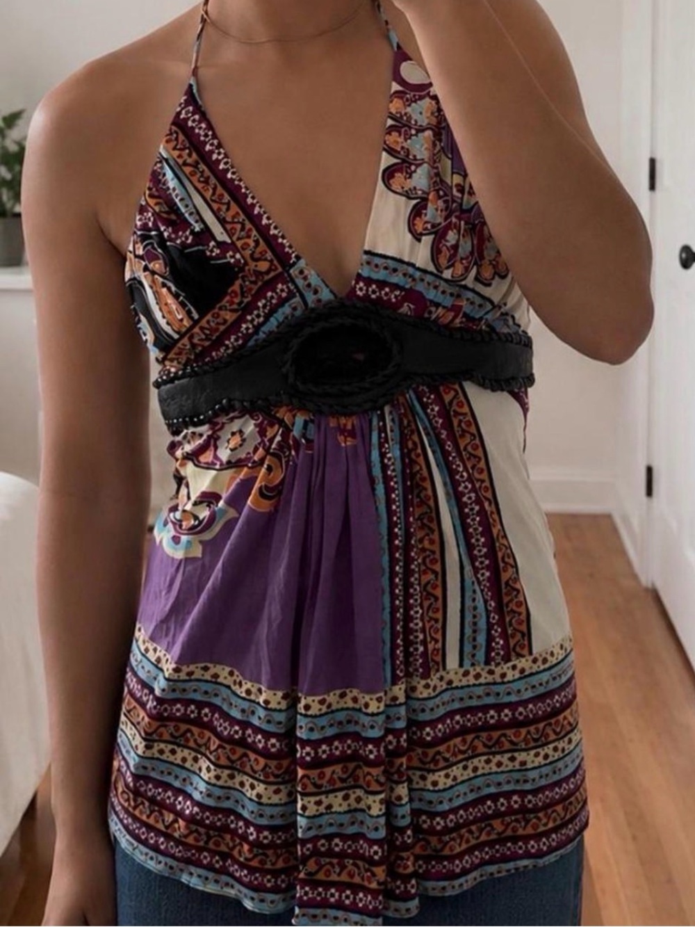 Vintage SKY Y2K Boho Halter Top